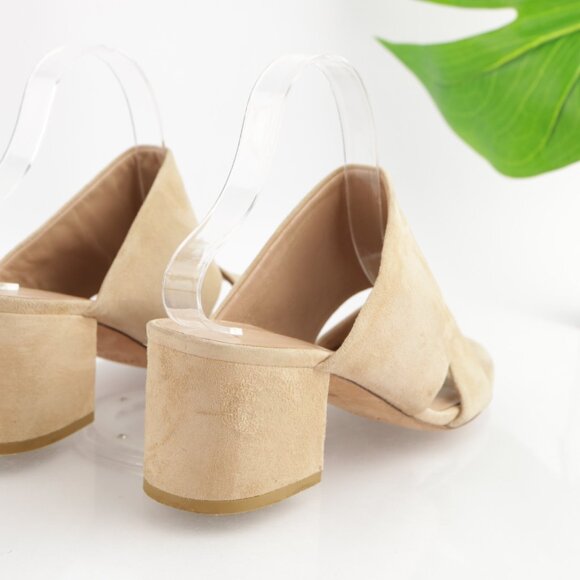 Vince Womens Benetta Mule Sandal Size 9 Nude Tan Suede Slide Chunky Block Heels - Picture 3 of 12